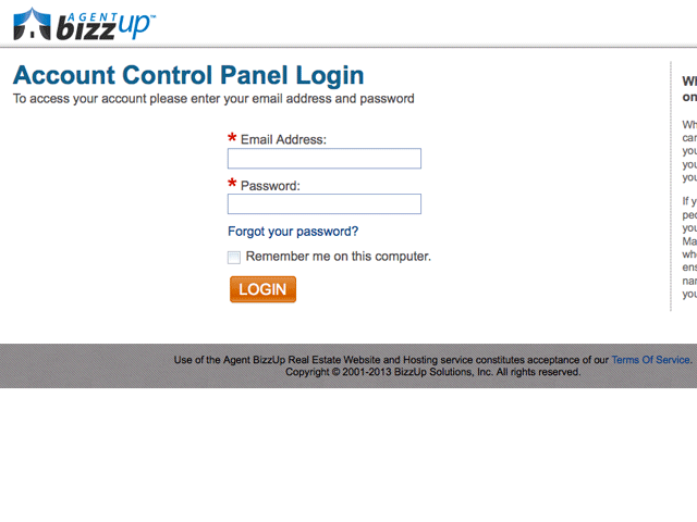 screenshot for login page