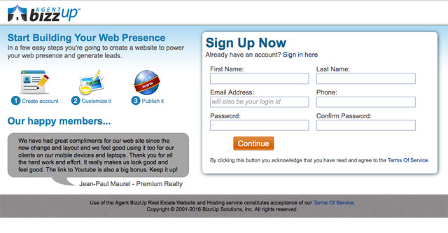 screenshot for signup page